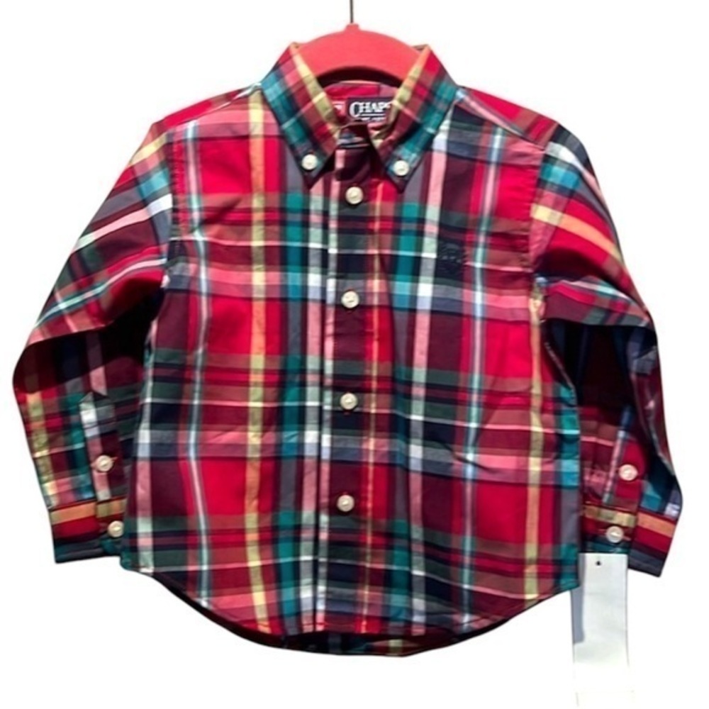New Chaps Boy’s  Button Up Plaid Shirt Size 18 Months Preppy NWT